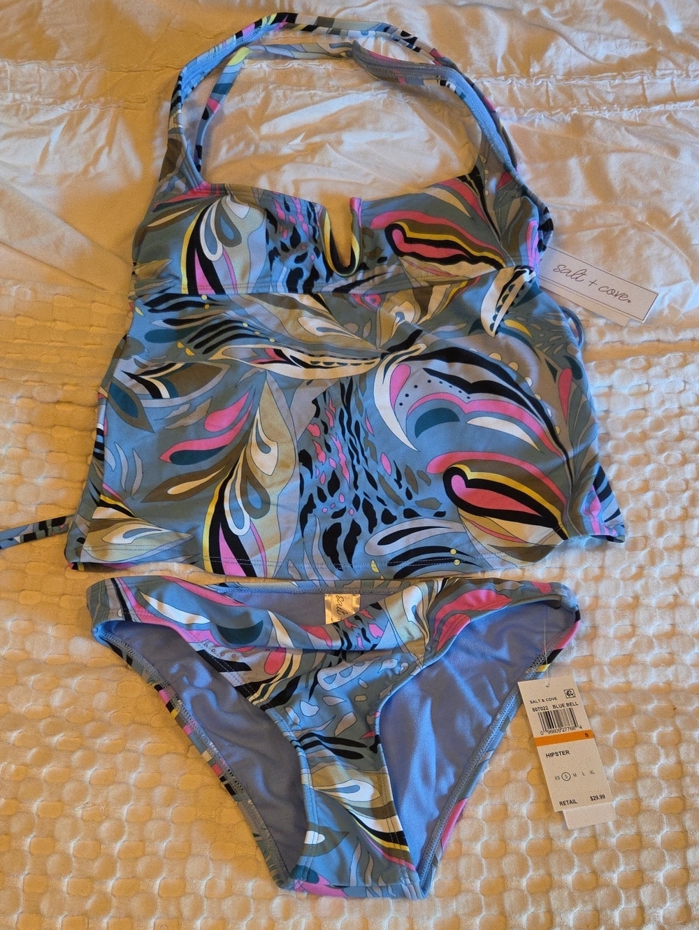 Salt + Cove Blue, Pink, Yellow Swirl Tankini Set